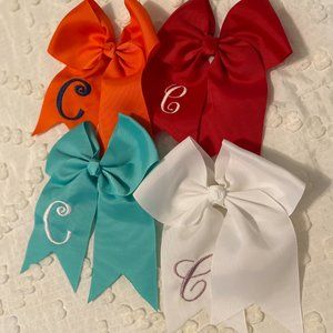 4 Monogrammed C Bows- red, orange, teal, white
